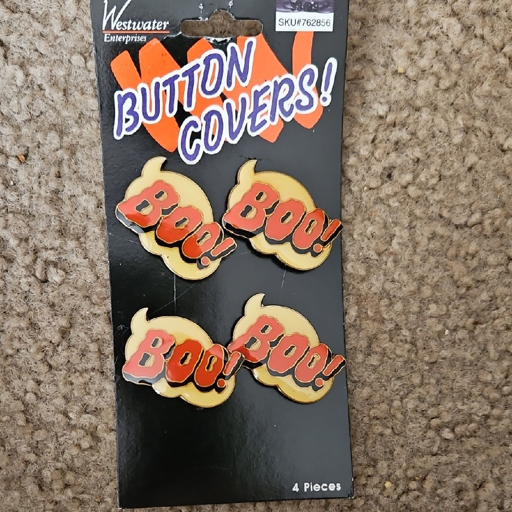 Halloween Boo Button Covers - Orange and Black Vintage New